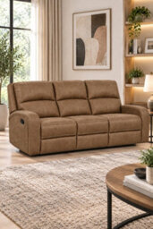 Loft Home Celestine Tan 3 Seater Fabric Manual Recliner Sofa - thumbnail 1