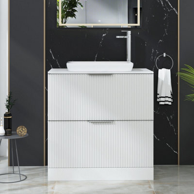 Royal Bathrooms Evora 800mm Matt White Fluted Floor Standing Countertop Vanity Unit 2 Drawer With Qubix Basin - image 1