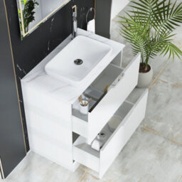 Royal Bathrooms Evora 800mm Matt White Fluted Floor Standing Countertop Vanity Unit 2 Drawer With Qubix Basin - thumbnail 3