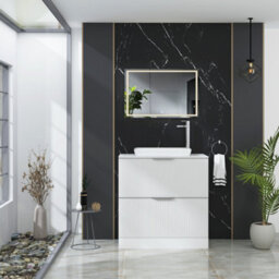 Royal Bathrooms Evora 800mm Matt White Fluted Floor Standing Countertop Vanity Unit 2 Drawer With Qubix Basin - thumbnail 2
