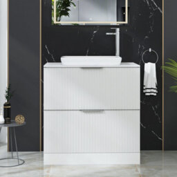 Royal Bathrooms Evora 800mm Matt White Fluted Floor Standing Countertop Vanity Unit 2 Drawer With Qubix Basin - thumbnail 1