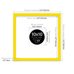 "10X10"" Yellow Picture Frame - 10X10"" Square Frame With 6X6"" Mount For 10X10""/6X6"" Pictures Moderrn Style Thin Edge, 1 Pack" - thumbnail 2
