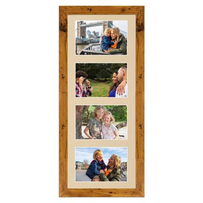 AK Frames 50X20Cm Rustic Oak Modern Multi Photo Frame With Ivory Mount - Holds 4 Apertures (4X) 6X4 Photos - image 1