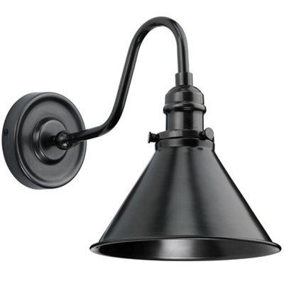 Stylish Old Bronze Wall Light Sconce With Metal Conical Shade And Led E27 Bulb
