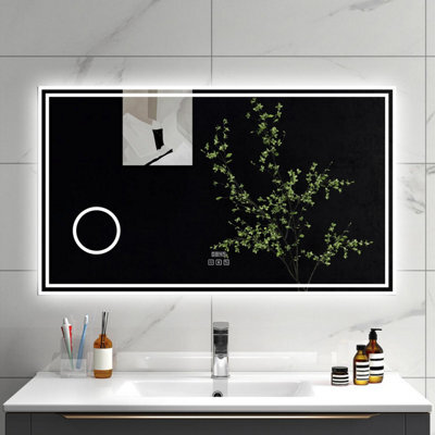 Sline 1000X600mm Bluetooth Led Bathroom Mirror With 3-Colour Modes Demister Pad Digital Clock Magnifying Glass - image 1