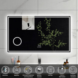 Sline 1000X600mm Bluetooth Led Bathroom Mirror With 3-Colour Modes Demister Pad Digital Clock Magnifying Glass - thumbnail 2
