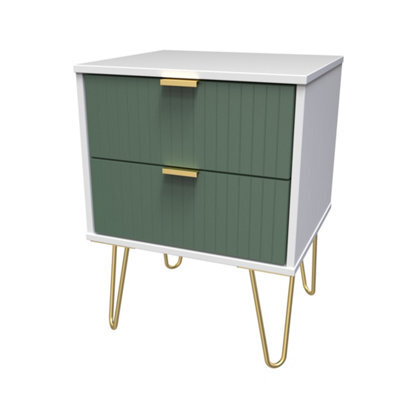 Linear Ready Assembled Matt Green & White No Effect 2 Drawer Wide Bedside Chest (H)505mm (W)395mm (D)415mm - image 1