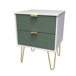 Linear Ready Assembled Matt Green & White No Effect 2 Drawer Wide Bedside Chest (H)505mm (W)395mm (D)415mm - thumbnail 1