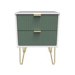 Linear Ready Assembled Matt Green & White No Effect 2 Drawer Wide Bedside Chest (H)505mm (W)395mm (D)415mm - thumbnail 2