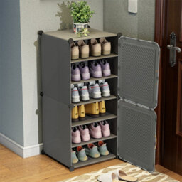 Living And Home Dark Grey Home Entryway Large Capacity Multi-Layer Shoe Cabinet 44X32X92Cm - thumbnail 1
