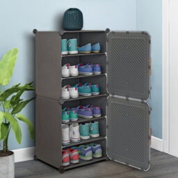 Living And Home Dark Grey Home Entryway Large Capacity Multi-Layer Shoe Cabinet 44X32X92Cm - thumbnail 2