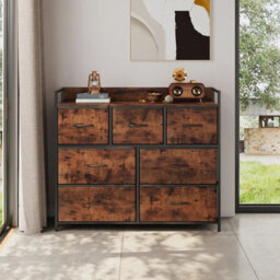 Brown 7 Drawers Storage Cabinet With Fabric Drawers Metal Frame Wood Top - thumbnail 4