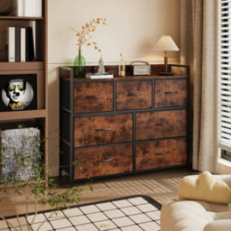 Brown 7 Drawers Storage Cabinet With Fabric Drawers Metal Frame Wood Top - thumbnail 6