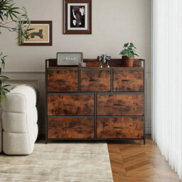 Brown 7 Drawers Storage Cabinet With Fabric Drawers Metal Frame Wood Top - thumbnail 5