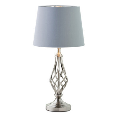 Lighting Supermarket Queenswood Traditional Barley Twist Table Lamp With Grey Silver Lined Shade - Silver Chrome - image 1