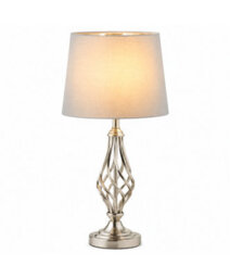 Lighting Supermarket Queenswood Traditional Barley Twist Table Lamp With Grey Silver Lined Shade - Silver Chrome - thumbnail 2