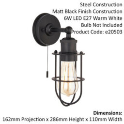 Matt Black Industrial Caged Bathroom Wall Light - Ip44 Rated - Knurled Detailing - thumbnail 2