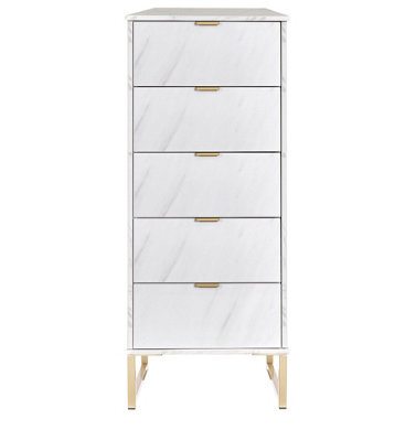 Nanjing 5 Drawer Tall Bedside Cabinet In Marble (Ready Assembled) - image 1