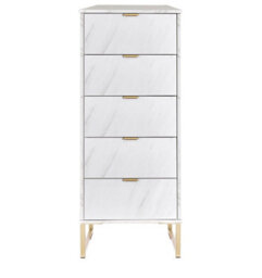 Nanjing 5 Drawer Tall Bedside Cabinet In Marble (Ready Assembled)