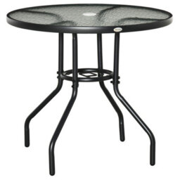 Outsunny Outdoor Round Dining Table Tempered Glass Top W/ Parasol Hole 80Cm - thumbnail 2