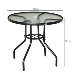 Outsunny Outdoor Round Dining Table Tempered Glass Top W/ Parasol Hole 80Cm - thumbnail 3
