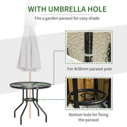 Outsunny Outdoor Round Dining Table Tempered Glass Top W/ Parasol Hole 80Cm - thumbnail 4