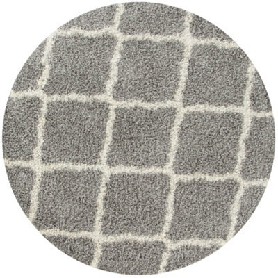 The Rugs Moroccan Shaggy Rugs And Runners Soft  High Pile Grey And Ivory Living Room Kitchen Hallway 710 - image 1