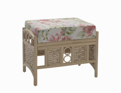 Desser Chelsea Natural Rattan Footstool Real Cane Indoor Cushioned Footrest With Uk Sewn Cushion Blossom - image 1