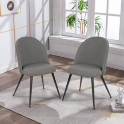Taylor & Brown 2 X Dining Chairs, Fabric Upholstered With Padded Seat And Metal Legs For Dining Room, Kitchen, Restaurant - Grey - thumbnail 4
