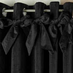 "Ohs Pair Of Bow Décor Velvet Eyelet Curtains Ready Made, Black - 66 X 90""" - thumbnail 3