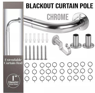 Ameha Blackout Metal Curtain Pole 28mm With Rings Brackets Extra Large & Durable Extendable 160-300 Cm Chrome Rod - image 1