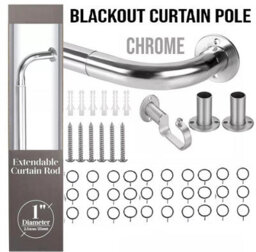 Ameha Blackout Metal Curtain Pole 28mm With Rings Brackets Extra Large & Durable Extendable 160-300 Cm Chrome Rod