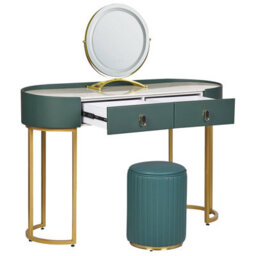 Beliani Dressing Table With Mirror And Stool Vinax Led Dark Green - thumbnail 7
