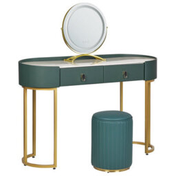Beliani Dressing Table With Mirror And Stool Vinax Led Dark Green