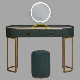 Beliani Dressing Table With Mirror And Stool Vinax Led Dark Green - thumbnail 6