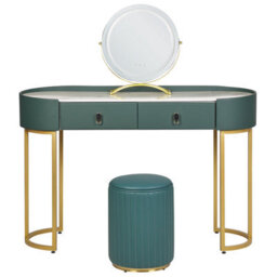 Beliani Dressing Table With Mirror And Stool Vinax Led Dark Green - thumbnail 5