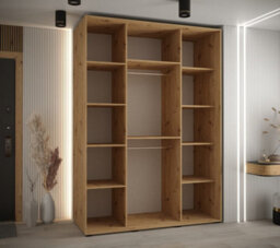 Arte Sapporo Ii Oak Artisan Mirrored Sliding Door Wardrobe - Compact Storage, Lamella Effect (H)2050mm (W)1700mm (D)600mm - thumbnail 3