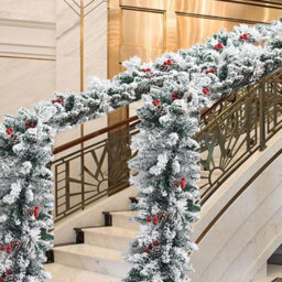 Amorly Christmas Garland, Cedar Xmas Holiday Decoration Snow Flocked Artificial Garland For Stairs Fireplaces Wall Christmas Garland 9Ft - thumbnail 5