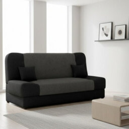 Jonas Living Room Sofa Bed With Click Clack Sleeping Surface Storage Container Wooden Frame Black And Grey
