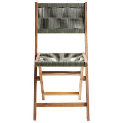 Wyld And Coco Set Of 2 Green Acacia Wood Rope Folding Garden Chairs, Foldable Dining Chairs For Patio And Deck - image 1