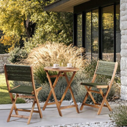 Wyld And Coco Set Of 2 Green Acacia Wood Rope Folding Garden Chairs, Foldable Dining Chairs For Patio And Deck - thumbnail 2