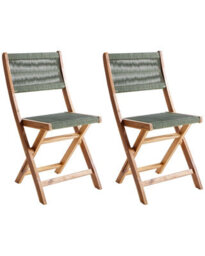 Wyld And Coco Set Of 2 Green Acacia Wood Rope Folding Garden Chairs, Foldable Dining Chairs For Patio And Deck - thumbnail 3