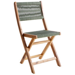 Wyld And Coco Set Of 2 Green Acacia Wood Rope Folding Garden Chairs, Foldable Dining Chairs For Patio And Deck - thumbnail 4