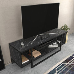 Decorotika Astona Tv Stand Tv Unit For Tvs Up To 55 Inch Black Marble Effect And Black - thumbnail 2