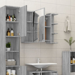 Walplus Bathroom Mirror Cabinet Grey Sonoma 80X20.5X64Cm Engineered Wood - thumbnail 3