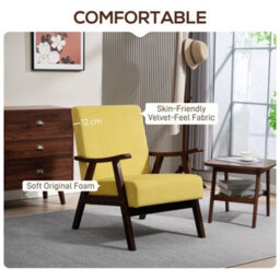 Homcom Velvet Armchair With Solid Wood Frame And Thick Padded, Champagne - thumbnail 4