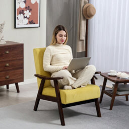 Homcom Velvet Armchair With Solid Wood Frame And Thick Padded, Champagne - thumbnail 7