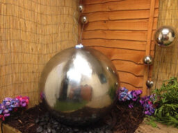 Outdoor Living UK 75Cm Stainless Steel Sphere Modern Metal Solar Water Feature - thumbnail 4