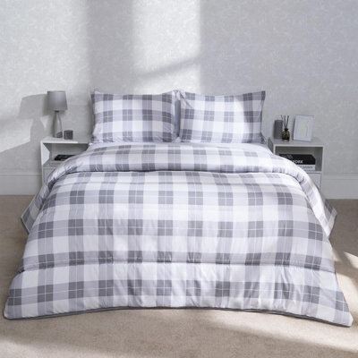 Ohs Gingham Check Coverless Duvet 10.5 Tog Bedding Pillowcases, Grey - King - image 1