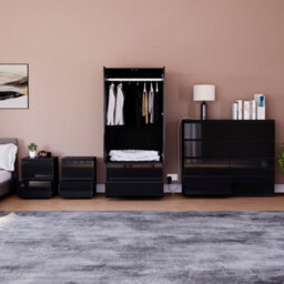 Lassic Vida Designs Glinton 4 Piece Black Fsc Bedroom Set - (8 Drawer Chest, 2 Door Wardrobe, 2 Drawer Bedside Chest X2) - thumbnail 2